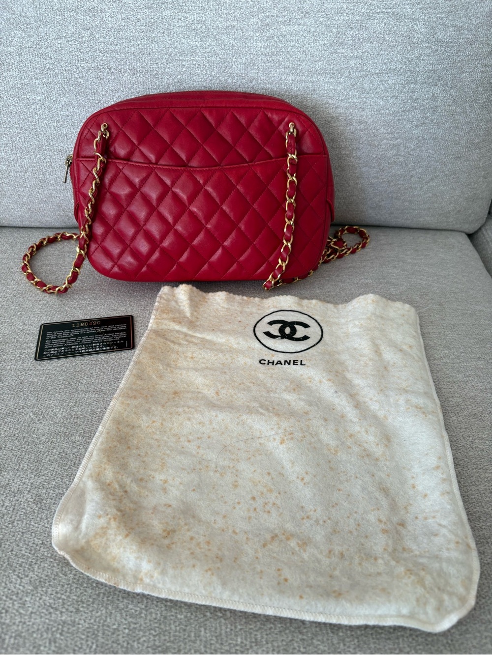 Vintage Series 1 CHANEL Quilted Red Leather Camera Bag with card & Holo